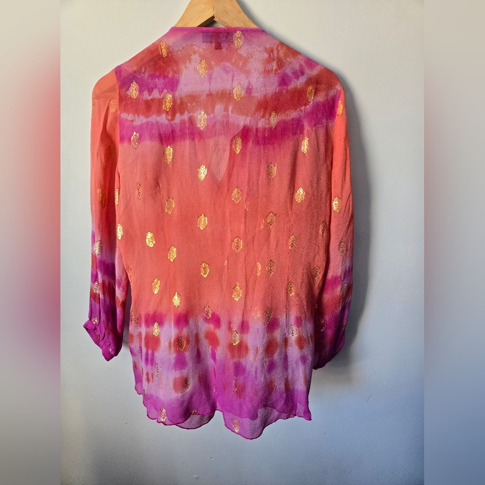 HALE BOB Pink Semi-sheer Silk Blouse With Beaded Neckline - Picture 7 of 8